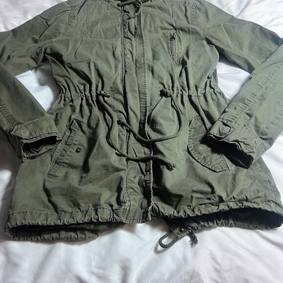 ✨Ambiance Women’s Utility Jacket Size M Army Green Hooded Anorak Drawstring Coat - Picture 2 of 8